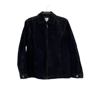 Chico's Womens Black Suede Leather Zip Up Jacket Size 1 Medium Fall 90s Friends